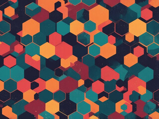  A seamless geometric pattern with triangles and hexagons in bold, contrasting colors 