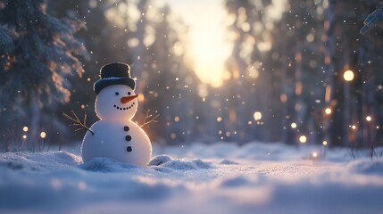Obraz premium Snowman in a Winter Wonderland Forest Setting