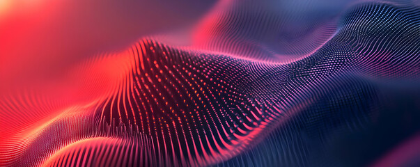 Abstract waves of red and blue light create a dynamic visual landscape.