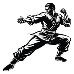 man practicing martial arts vector silhouette