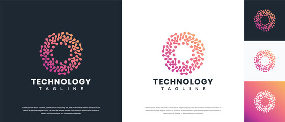Naklejka premium Molecule technology logo design. Technology connection logo template. Technology logo symbol icon