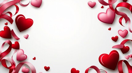 Elegant Frame With Red and Pink Hearts Ribbons Love Themed Background Presentation Design