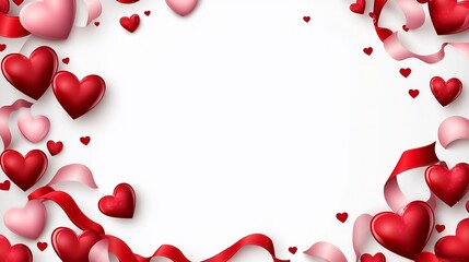 Romantic Frame with Hearts and Ribbons for Valentines or Wedding Presentation Design