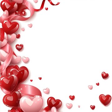 Romantic Frame with Heart Ribbons and Love themed Design on White Background