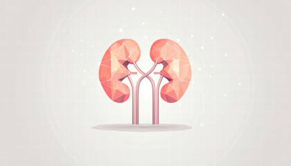 Geometric representation of kidneys in modern design, showcasing their structure and connection. This artistic illustration highlights importance of kidneys in human body