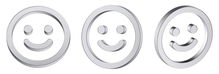 Stylish 3D Metallic Smiley Face Icons – Happiness and Emotion Symbols