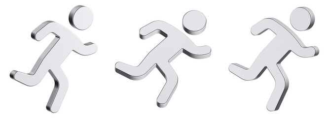 Dynamic 3D Metallic Running Person Icons – Fitness and Activity Symbols