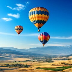 Obraz premium Colorful hot air balloons floating over a golden landscape, vibrant adventure