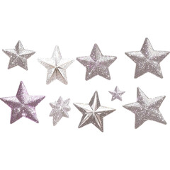 Obraz premium A collection of sparkling silver stars in various sizes, showcasing a dazzling, festive aesthetic perfect for decorations.