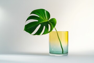 Green Monstera leaf in gradient vase.