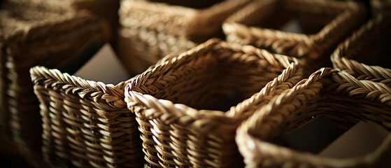 Obraz premium Woven Wicker Baskets Business Card Organizer