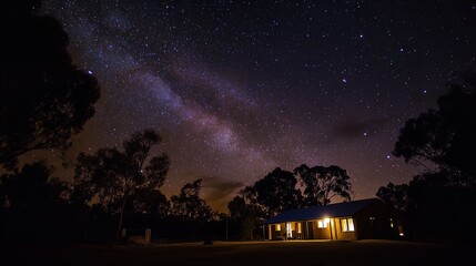 Fototapeta premium Nighttime snapshot of the Milky Way galaxy with a long exposure. Generative Ai