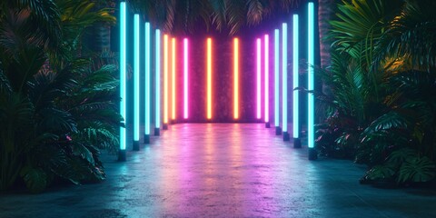 Fototapeta premium Vibrant Neon Lights Tropical Night Scene
