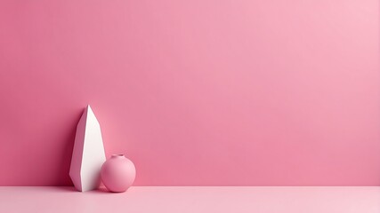 Pink geometric shapes on a pink surface against a pink wall. Ideal for feminine branding, social media graphics, and modern design projects
