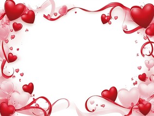 Elegant Love Themed Frame with Hearts and Ribbons on White Transparent Background