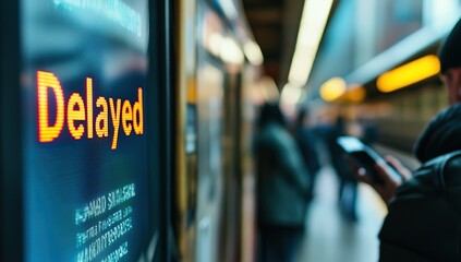 Transportation Delays: Digital Signage Displays Departure Schedule Changes at Station