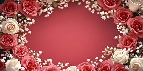 Roses and Babys Breath Create a Lovely Floral Frame