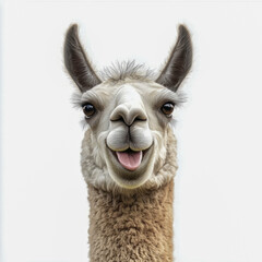 Obraz premium Cheerful llama with tongue out on white background