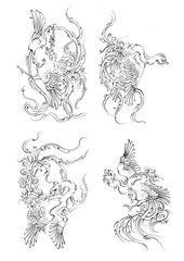 set of black and white tattoos