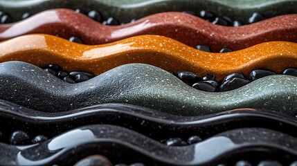 Obraz premium A high-resolution shot of colorful pebbles in a zen garden arrangement, with clean lines and soft, diffused lighting.