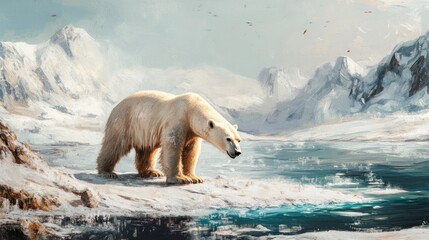 Fototapeta premium Polar Bear by a Frozen Lake
