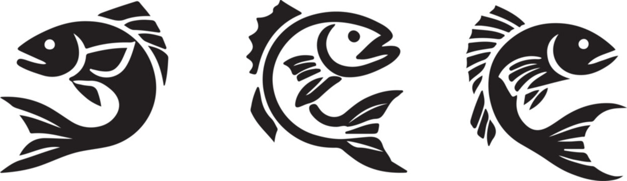 Set of sea fish silhouette vector illustration on a white background