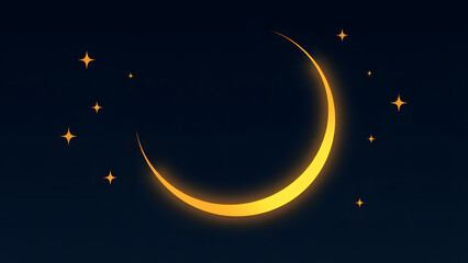 Naklejka premium Crescent Moon Night Sky: A glowing crescent moon graces the night sky, surrounded by twinkling stars. Serene and mystical, perfect for designs evoking tranquility and dreams.