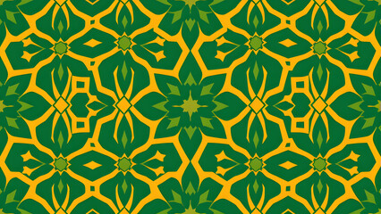 Fototapeta premium Vibrant Green and Gold Kaleidoscope Pattern 