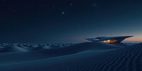 Fototapeta premium Nocturnal Desert Haven A Futuristic Structure Illuminated Under a Starry Sky