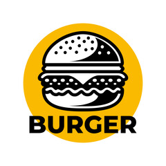 Burger logo vector illustration template. Simple lettering design icon in circle