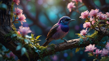 Naklejka premium a miniscule bird sitting on a branch