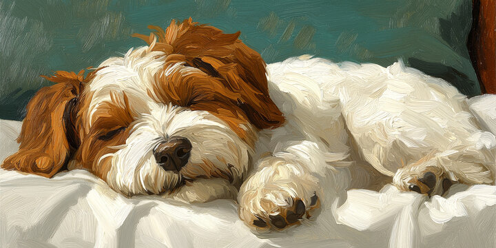 Sleeping Small Dog on White Bedding