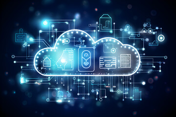 Fototapeta premium Illustration of Cloud Computing Technology and Services in Computer Science