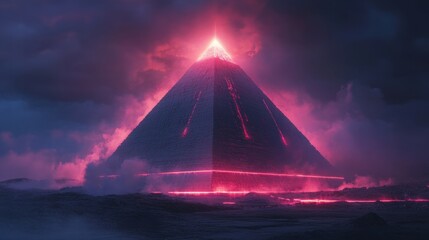 Glowing Pyramid in a Mysterious Atmosphere with Dark Clouds