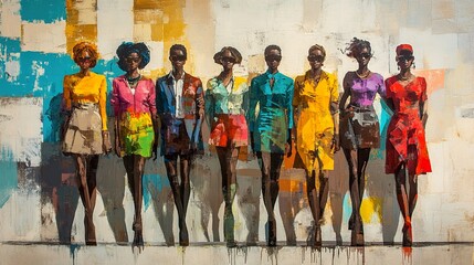 Obraz premium Colorful Fashion Walk: A Vibrant Modern Art Painting