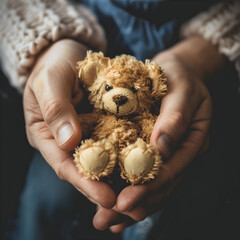 Protective Custody: A Guardian's Strong Hold Ensuring Security and Comfort for Innocent Youth through a Shared Teddy Bear
