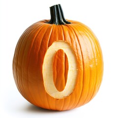 Obraz premium Number 0 carved in a pumpkin on a white background.