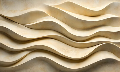 Abstract wall design featuring flowing, wavy patterns in soft beige tones.