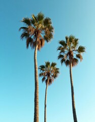Tropical Paradise Three Palm Trees Against a Vivid Blue Sky