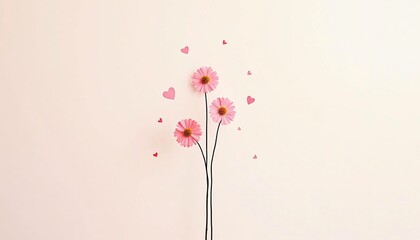 Pink Flowers Hearts Love Romance Valentine s Day Spring Floral Background Romantic Minimalist