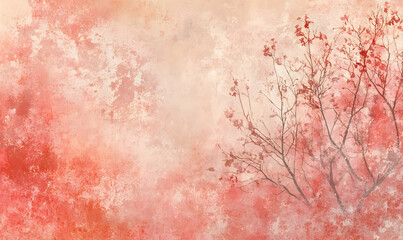 A serene abstract background featuring soft hues of red and delicate branches.