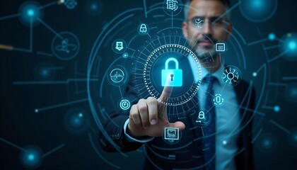 Obraz premium Cyber Security Data Protection Network Digital Privacy Safety Technology Businessman Innovation
