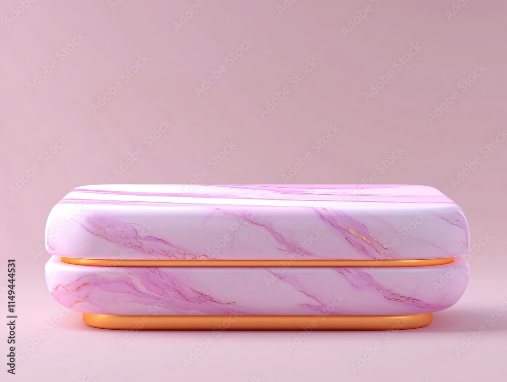 Poster elegant pink marble box with smooth curves on soft background for stylish decor