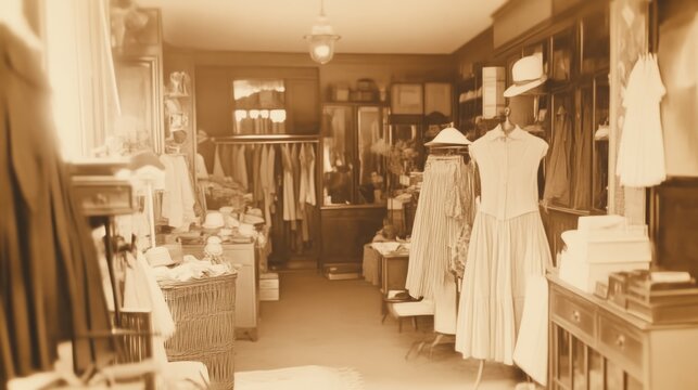 Glamorous 1920s Fashion Boutique showcasing Vintage Dresses, Hats, and Accessories in a Retro Setting
