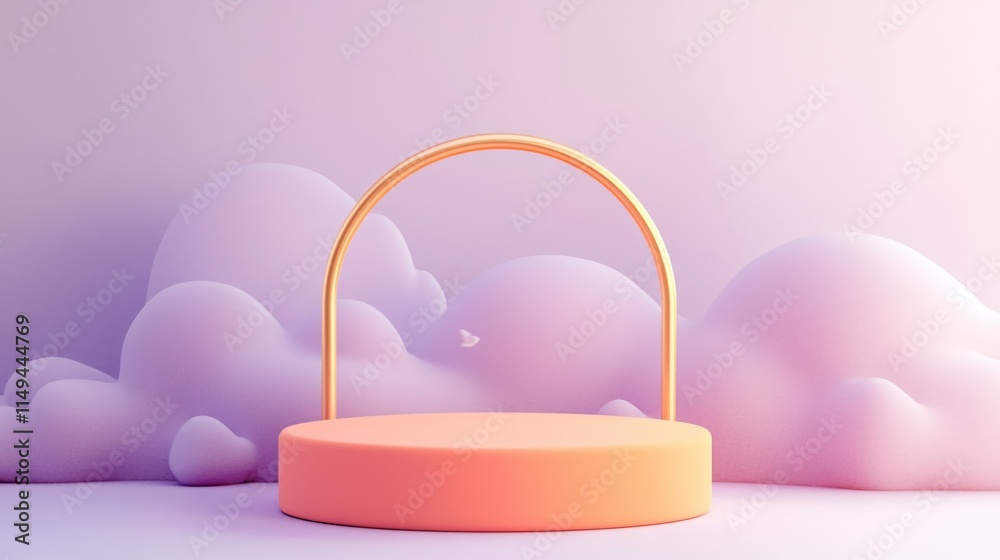 Poster Soft Pastel Stage with Arch and Cloud Background for Modern Display and Presentation