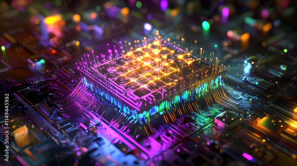 Poster Colorful Abstract Representation of Quantum Computing with Electronic Circuitry