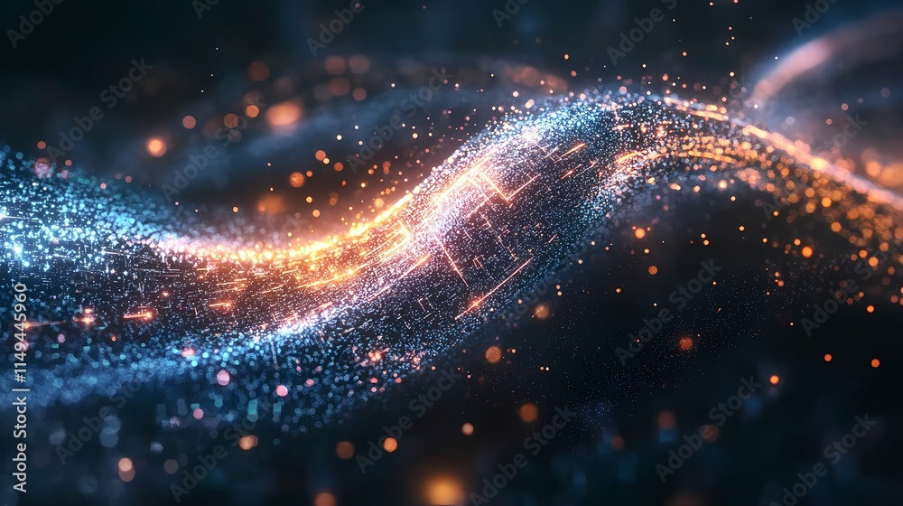 Poster Dynamic Flow of Colorful Particles in Abstract Digital Art Background