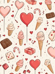 Charming Valentine s Day Themed Pattern with Candy and Gifts in Playful Cartoon Style
