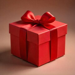 Obraz premium Red Gift Box with Satin Ribbon Bow Present Holiday Surprise