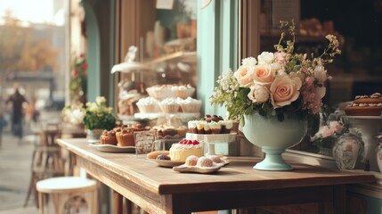 Nostalgic Delights: Charming 1920s Bakery Window Display Tempting with Sweet Pastries and Cakes